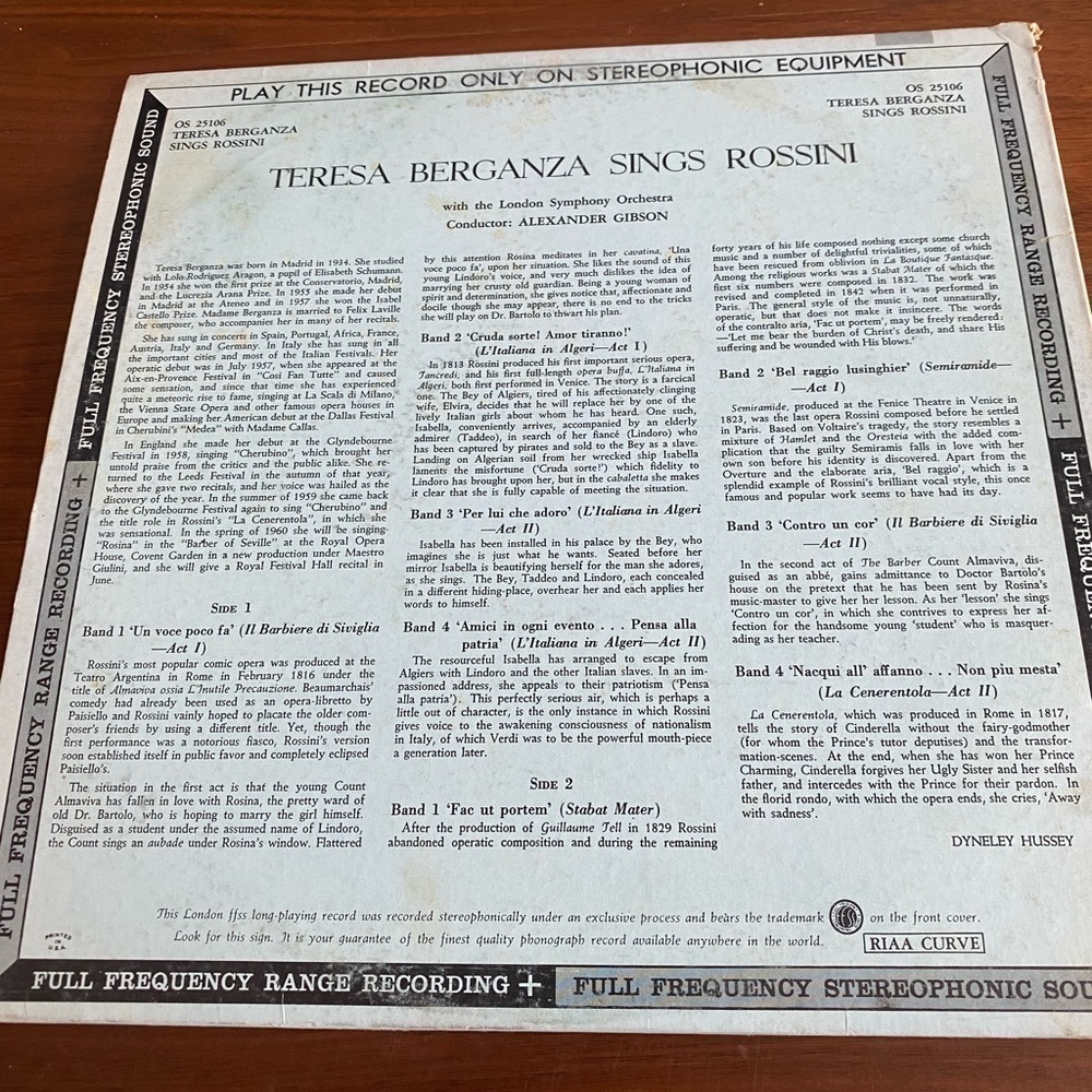 Teresa Berganza Sings Rossini Vinyl Record - Picture 2 of 2